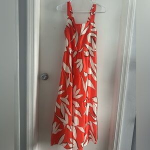 🌻 Tropical Orange & White Floral Maxi Dress 🌻